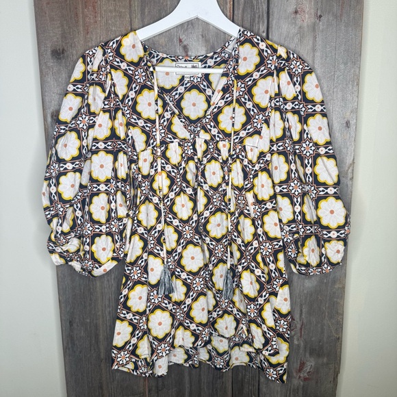 Mille Thalia Top in Merida Black Brown Cream Yellow Retro Floral XXS - Picture 4 of 14
